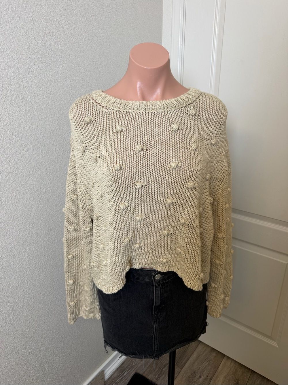 Zara Cream Pom-Pom Crewneck Sweater